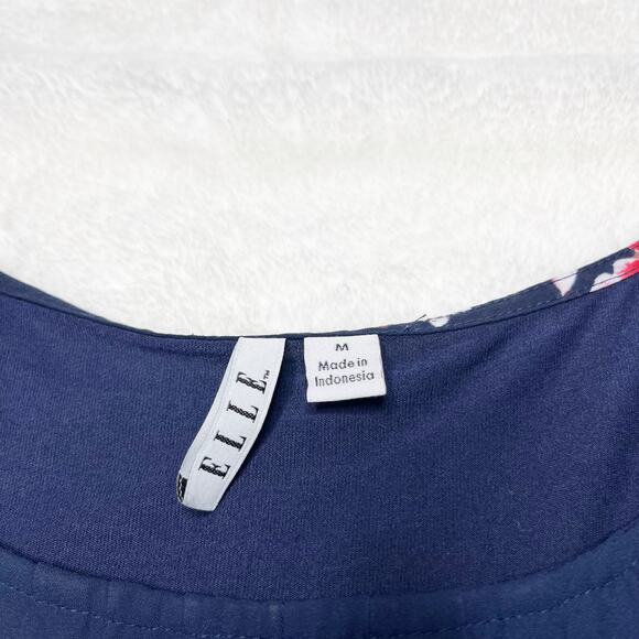 ELLE Navy Blue & Pink Floral Pleated Flowy Tank Top size Medium - Picture 6 of 7